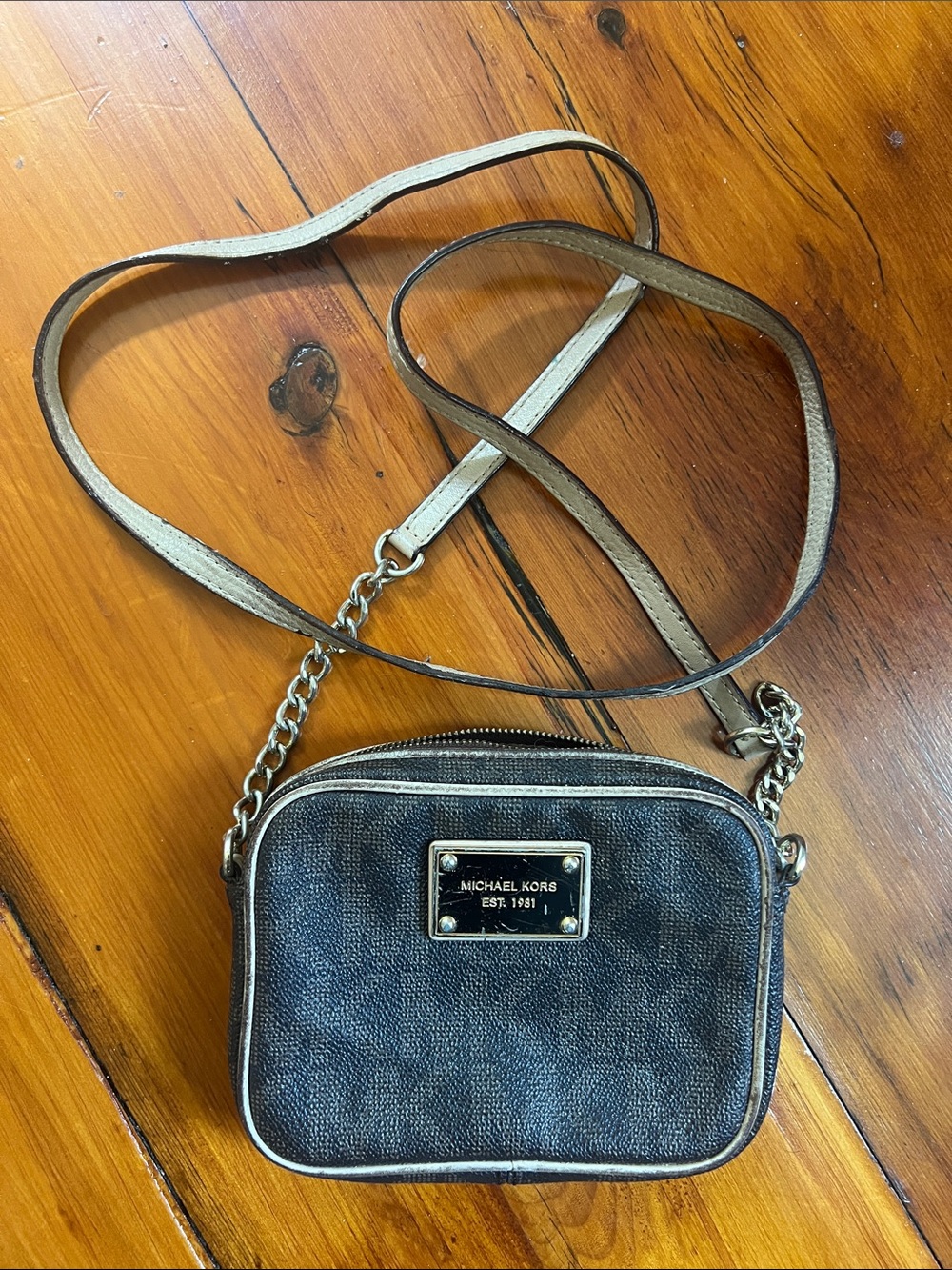 Michael Kors Metallic Brown Crossbody Camera Bag with Gold Accents